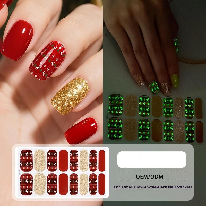 Christmas Nail Strips With Nail File Santa Claus Christmas Tree Sock Christmas Nail Strip Full Wraps For Women Holiday Art