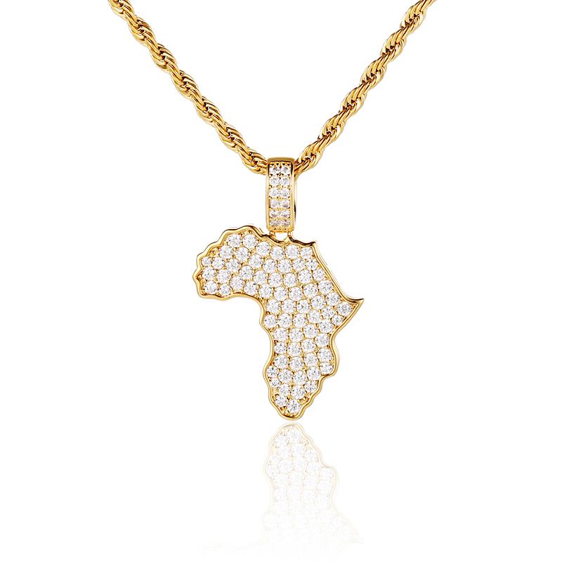 Exquisite Custom African Map Pendant-Men s Christian Hip Hop 18K Gold-plated Copper Zircon Pendant