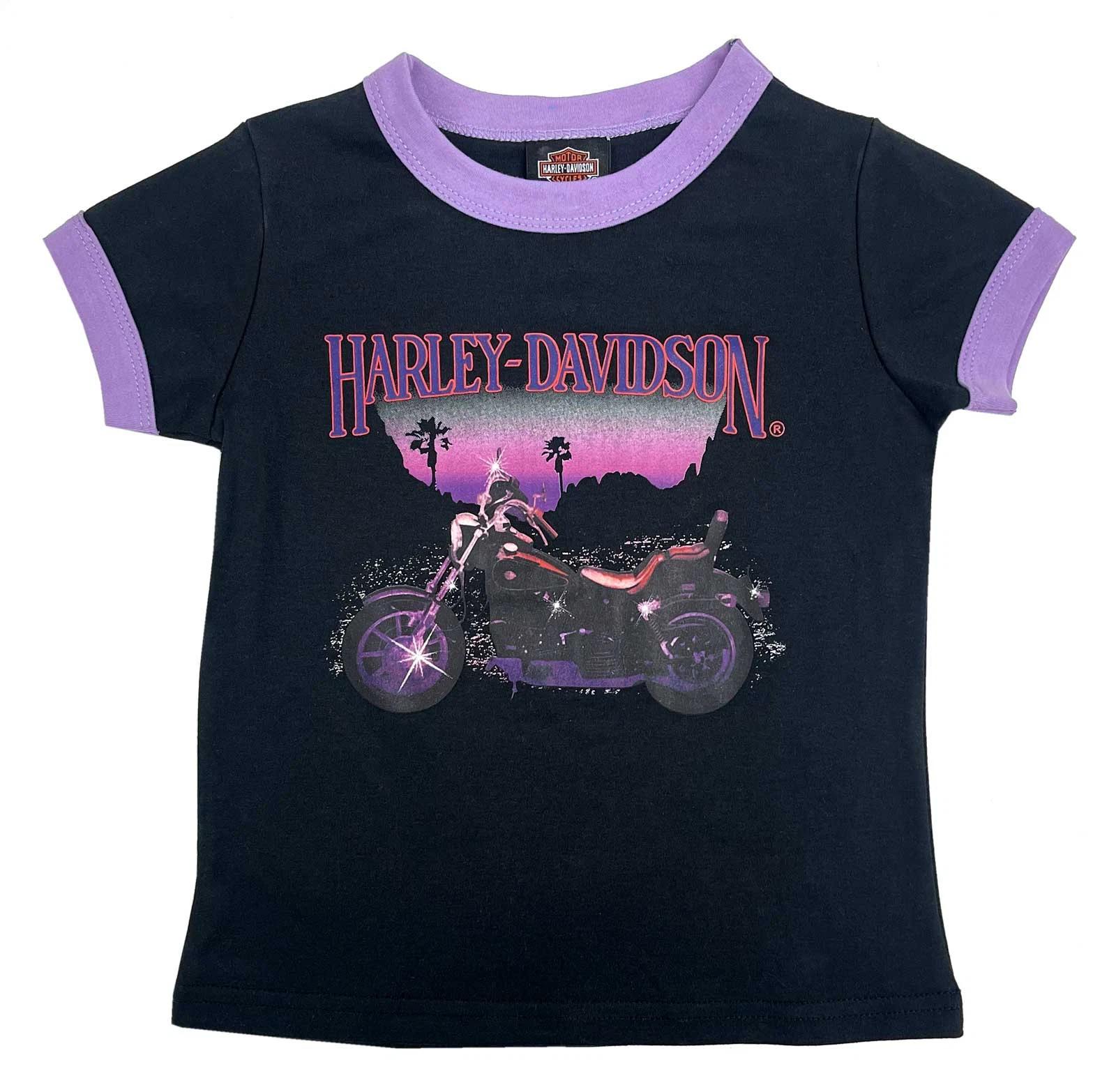 Harley-Davidson Little Girls Short Sleeve Ringer Toddler Tee, Black/Purple M