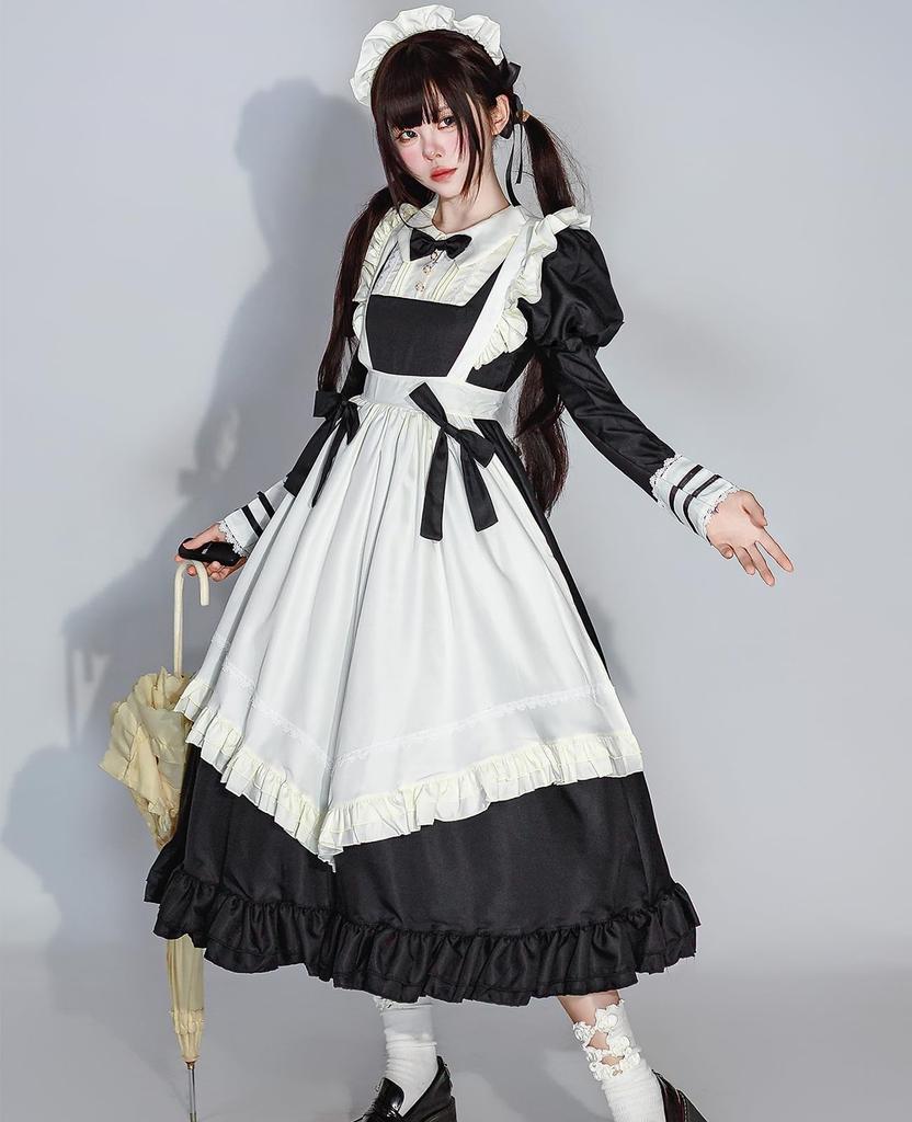 KALAOK Maid Costume, Cosplay, Adult Women's, 3-Piece Set, Cute Gothic Lolita Style, Long, Size 8289, Size S