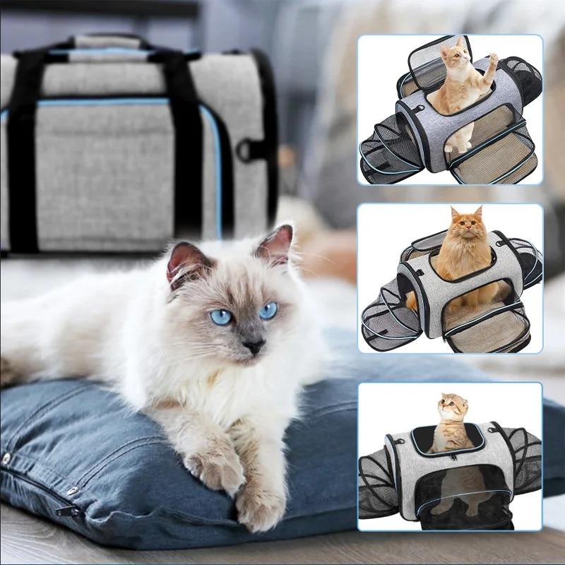 Portable Cat Carrier Airline Approved Pet Handbag Foldable Soft-Sided Cat Cage Expandable Pet Travel Bag Breathable Pet Dog Bag