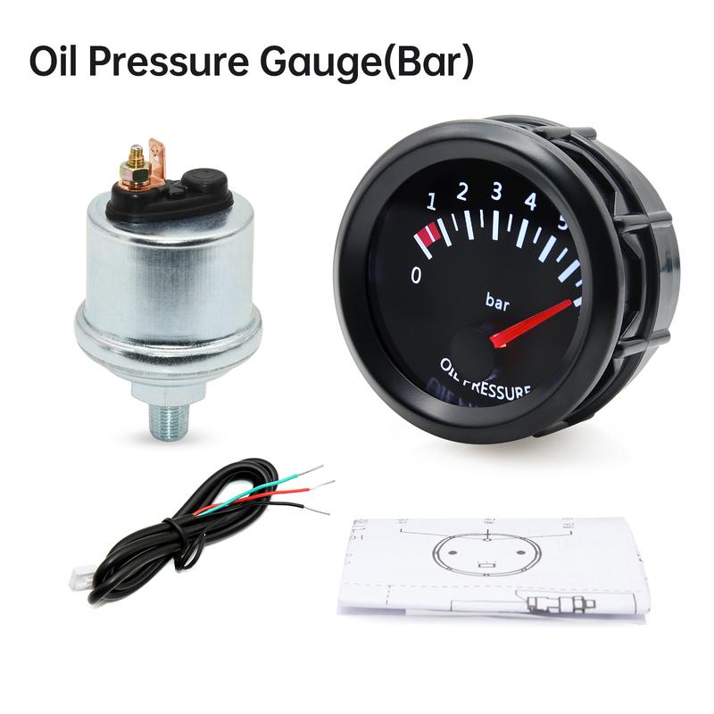 Universal 52mm 2" Oil Temp Temperature Gauge 50~150℃ Digital Pointer W/Sensor 1/8 NPT Car Meter Oil Pressure Gauge Bar Sensor