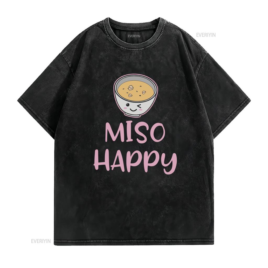 Miso Suppe T-Shirt Lustig s Niedlich Essen Kawaii Japanisch Glücklich vintage Gewaschen Bequem Leicht homme Lässig Streetwear Weich