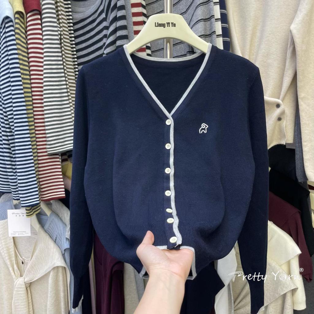 Niedriger Strickcardigan mit langen Ärmeln im koreanischen Stil für Damen, bestickt mit Schafen