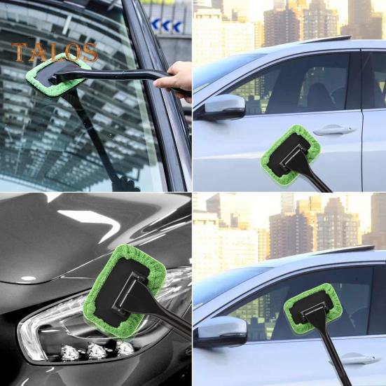 3Pcs Windshield Cleaning Wand Auto Window Cleaner Long Handle Easy To Use Portable Windshield Cleaning Tool with Reusable Cloth Pads