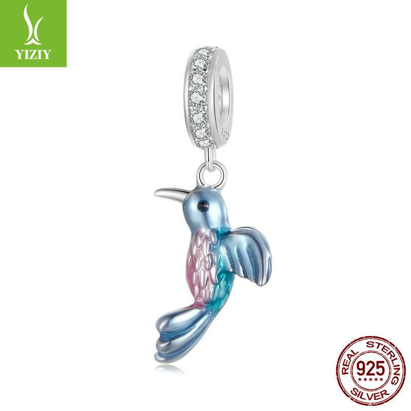 925 Silver Beads Creative Blue-Green Bird Butterfly Insect Spring Series Diy Beaded Bracelet Accessories