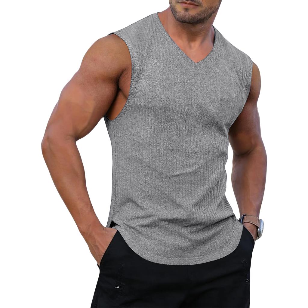 Herren Trainings Tops Sommer Fitnessstudio Fitness Sportliche Tanktops Lässig V-Ausschnitt Textur Muscle Fit Bequem Schnelltrocknend Westen
