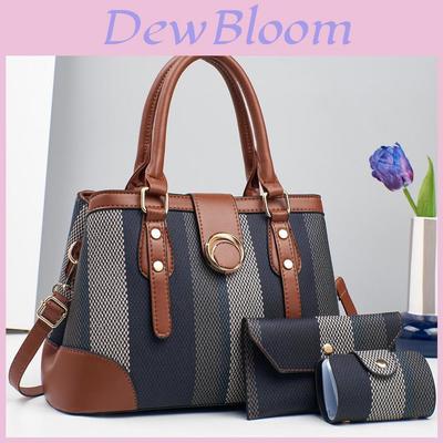 Fashion Color Blocked Woven Texture Women Casual Handbag Wallet Card Bag Set For Daily Use And Street Style