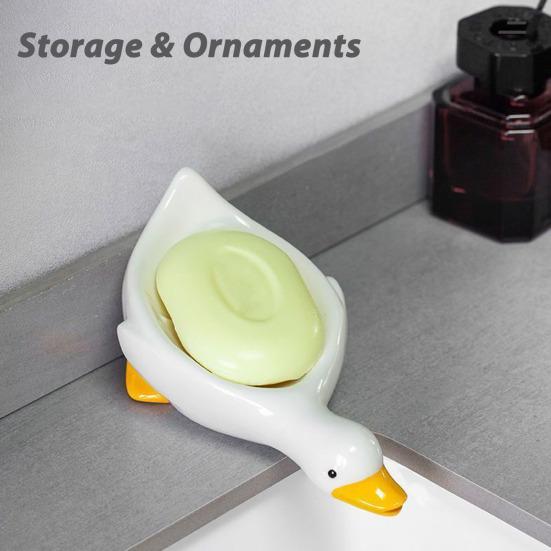 2Pcs Soap Dish Self-draining Design Easy To Clean Cartoon Duck