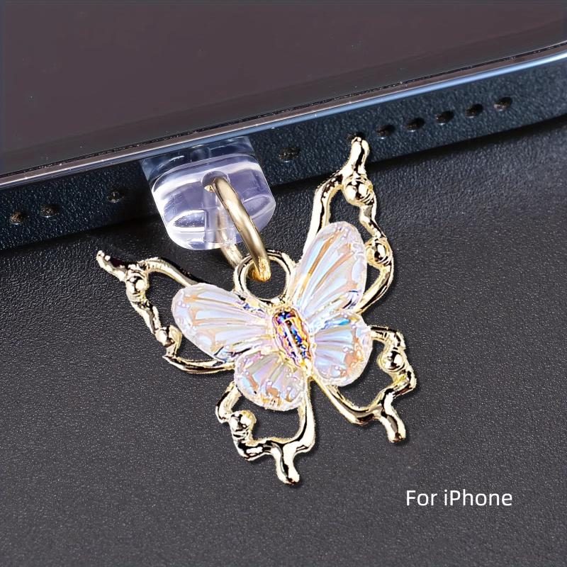 Glitter Butterfly Phone Dust Plug Accessories Decoration Hanging Pendant For Iphone For Samsung Type-C Charging Port