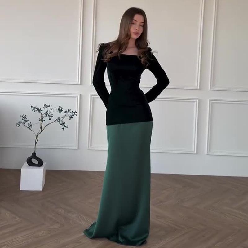 2024 Herbst Damen Elegantes Farbblock Langarmkleid