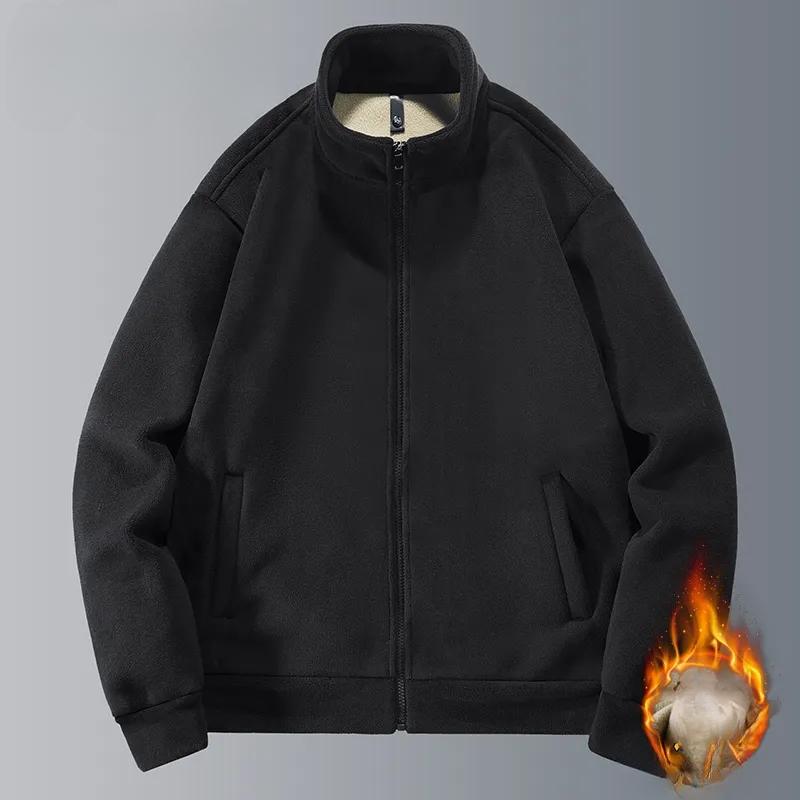 Autumn and Winter Sports Suit Men's Casual Solid Color Jacket Plus Velvet Stand-up Collar Jacket + Casual Pants Two-piece Suit