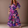 Women's Casual Fashion Floral Print Three-quarter Sleeve Long Dress With Pockets