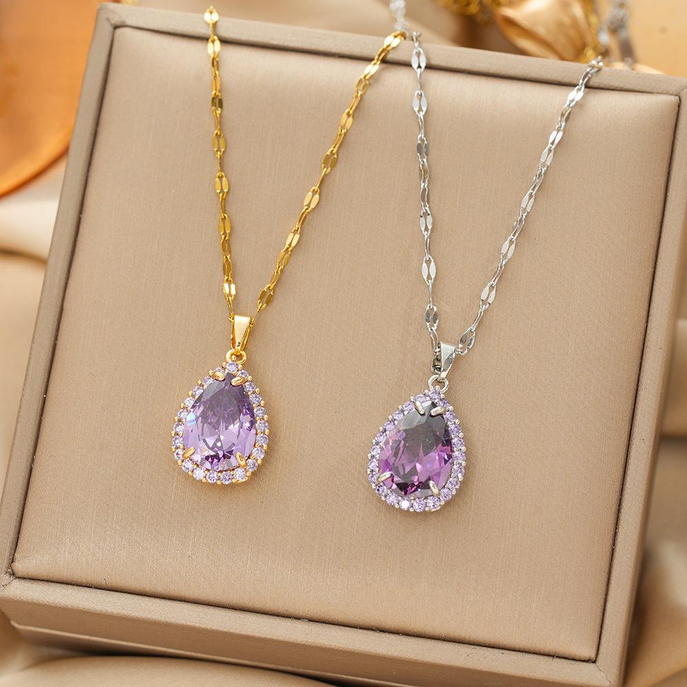 Japan and South Korea Simple Popular Wind Titanium Steel Necklace Female Niche Exquisite Internet Celebrity Zircon Clavicle Chain High-end Jewelry