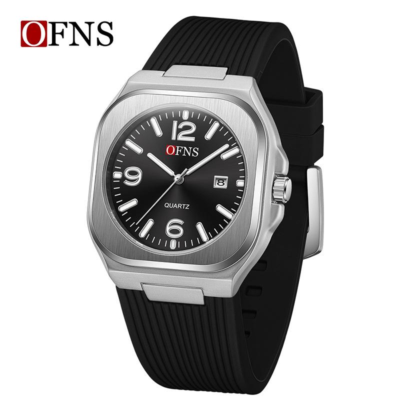 Oufanni Men s Waterproof Quartz Wristwatch with Silicone Steel Strap, Luminous Dial, and Calendar Function.