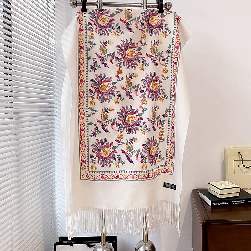 Luxury High Quality Embroidery Scarf Elegant Women Winter Thick Warm Neck Pashmina Long Fringe Scarves Lady Blanket Soft Shawl