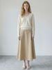 STAY WITH ME Belted Cotton Flare Skirt_Beige