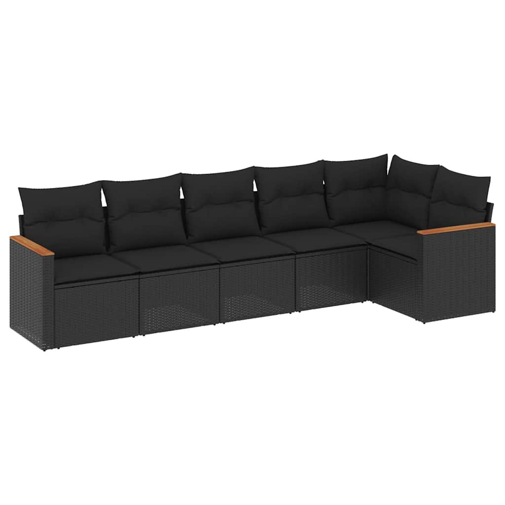 Vidaxl 6-Cz. Garden Furniture Set With Cushions, Black Poly Rattan