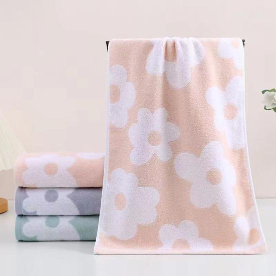 Bath Towel Quick Drying Absorbent Soft Hand Towel Floral Design Double-Sided Stitching