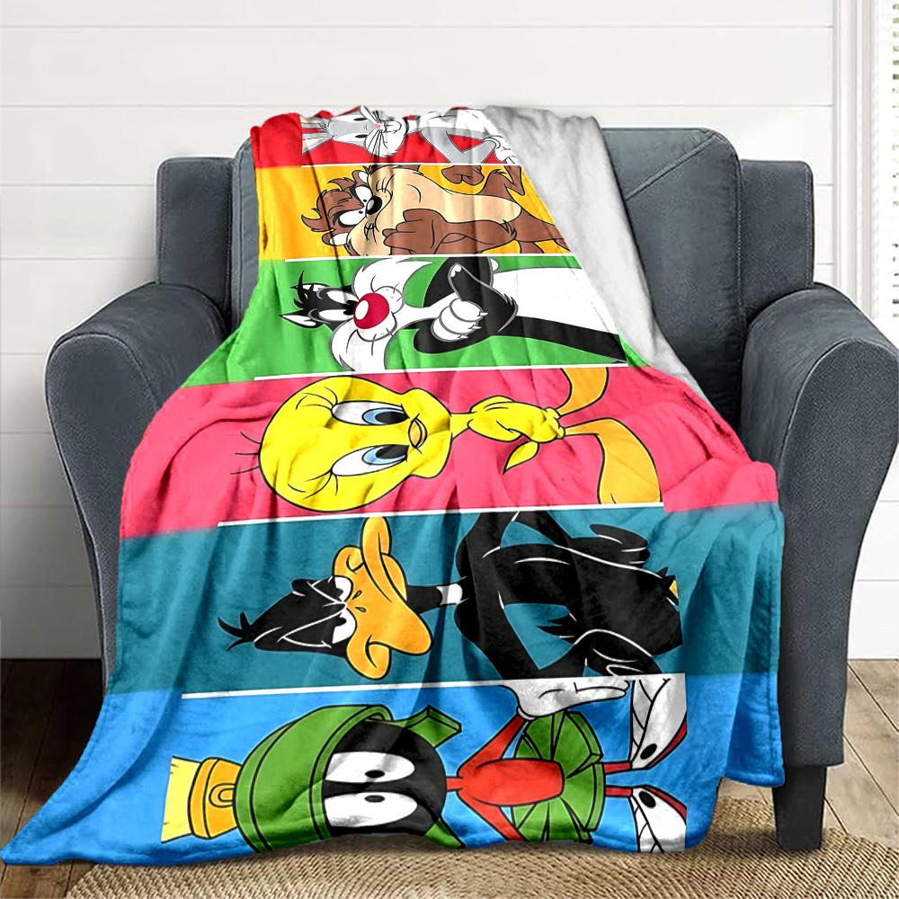 1pc Looney Tunes Cartoon Characters Flannel Throw Blanket - HD Printed Lightweight Soft Warm All-Season Blanket for Sofa, Bed, Travel, Camping 199