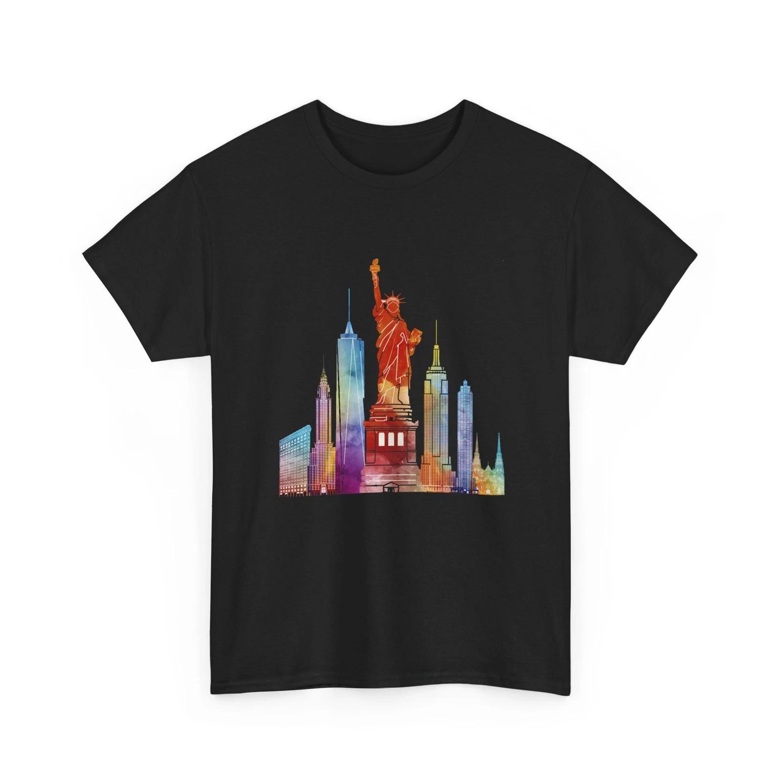 Watercolor New York City Skyline T-Shirt | Statue of Liberty Tee, I love NY M