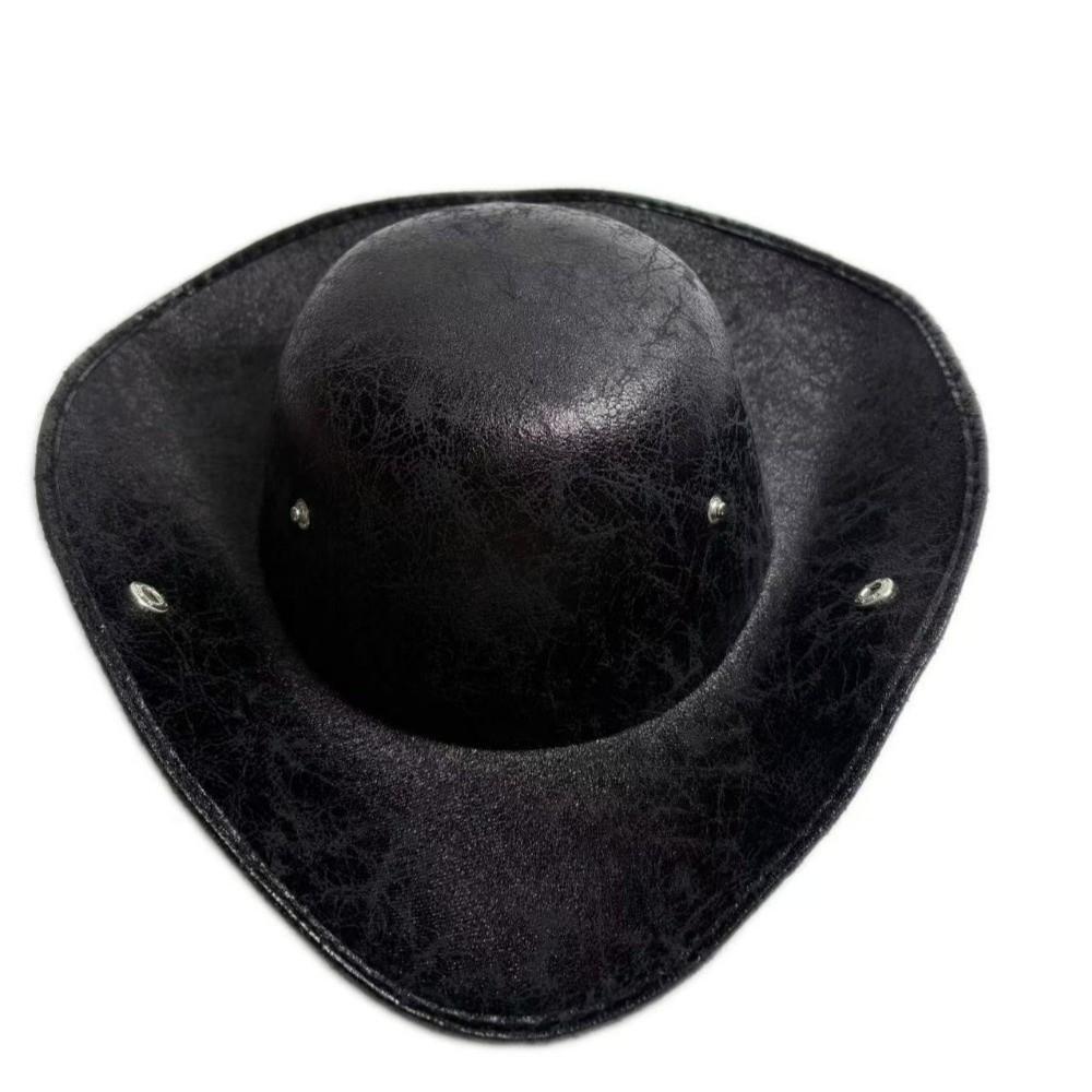 Chapeau de Pirate Cosplay Couleur Unie Cuir Synthétique Chapeau Tricorne Adulte Chapeau de Cowboy Western Drôle Halloween