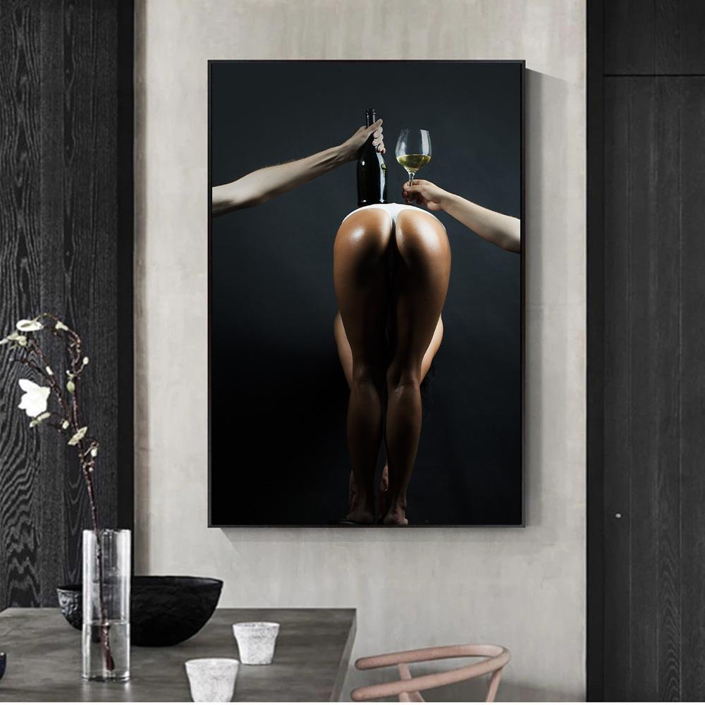 Modern Sexy Female Elegant Handheld Wine Glass Canvas Painting Women Poster Prints Wall Art Pictures Room Hallway Bathroom Decor
