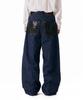 AAKAM Leather Patch Denim Pants (Blue)