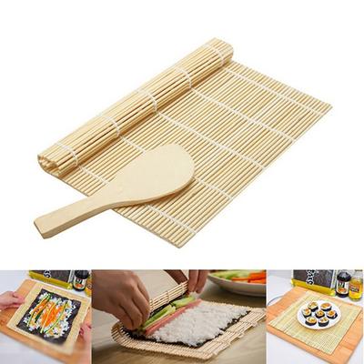Yousheng Bambus-Sushi-Matte mit Reislöffel, natürliche Sushi-Rollmatte, lebensmittelechtes Sushi-Herstellungszubehör zum Formen von Sushi-Rollen