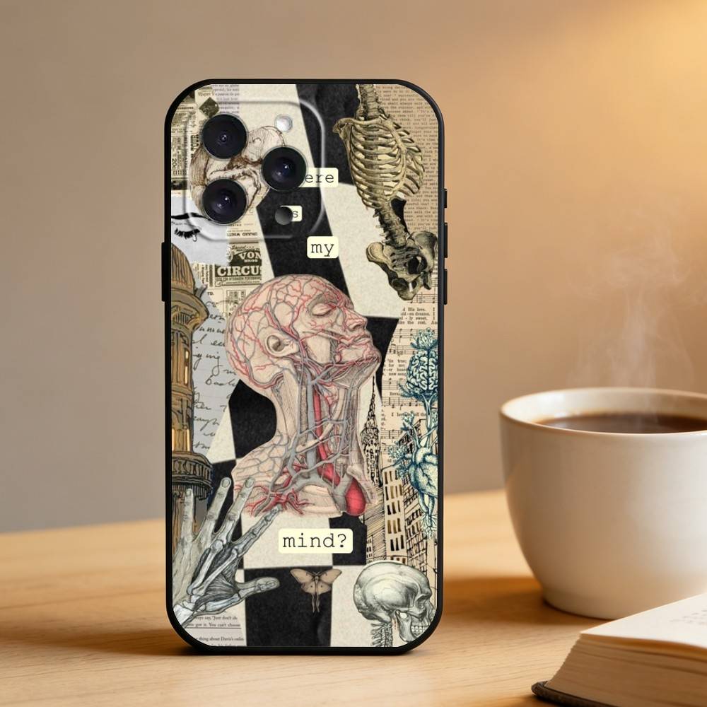 Medical Art Medicine Collage Phone Case For iPhone 16,15,14,13,12,17,Pro Max,Plus Silicone Black Case