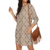 Women's Retro Printed Fashionable Long-sleeved Round-neck Pocket Dress