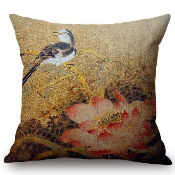 Chinese Retro Painting Style Classical Girl Lotus Cushion Covers Office Car Sofa Chair Home Decoration Cushion Cover Pillow Case