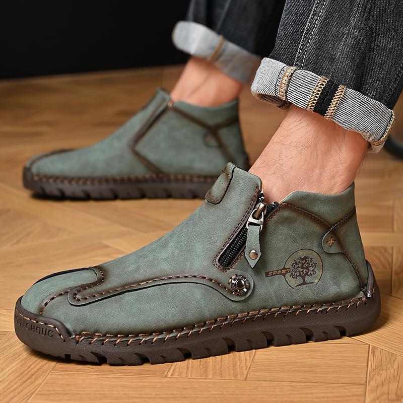 

Модная весенняя кожаная мужская обувь, короткие ботинки, осенние шнурованные ботинки на плоской подошве, обувь со средней высотой голенища, уличная мужская дышащая повседневная обувь, мужские ботинки ручной работы 38 зелёный