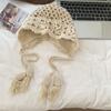 Autumn and Winter Crochet Bag Hat Women's Wheat Ear Fringed Knitted Hat Fashion Literary Pullover Hat Trendy Wool Hat