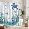 1Pc Watercolor Coral And Seaweed Turtle Pattern Shower Curtain, Machine Washable Polyester With 12 Hooks For Bathroom Decor