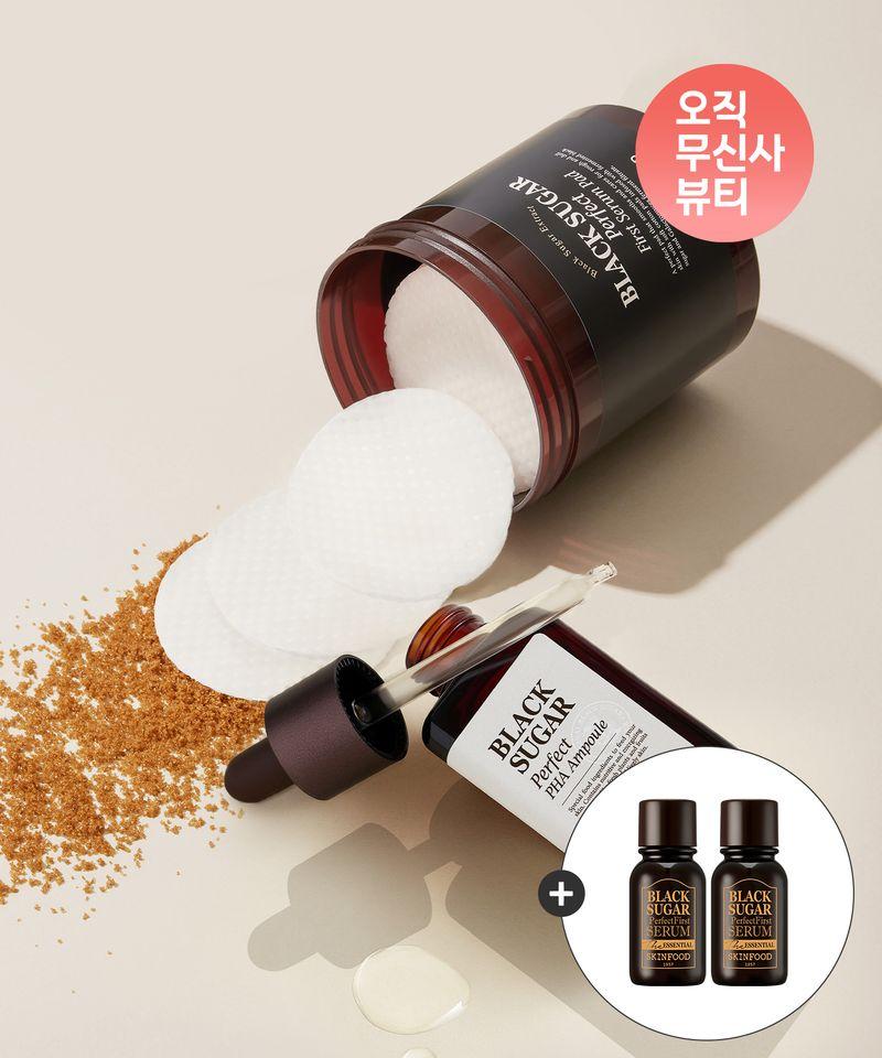 [Free Gift: Essential 14ml (2)][2-Piece Set] Black Sugar Perfect First Serum Pads 60 Sheets & PHA Ampoule