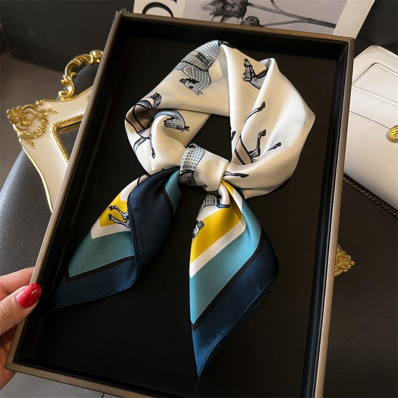 Spring/Summer Breathable Horse Print Neckerchief Fashion 70cm Square Scarf Women’s Temperamental Imitation Silk Bandannas