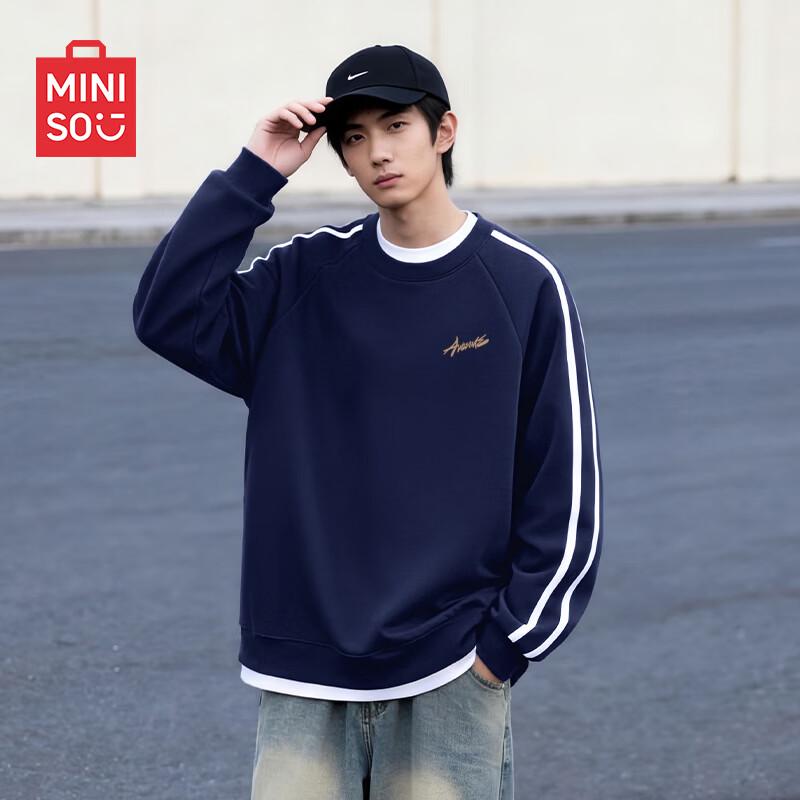 MINISO Men's Heavyweight Color-Block Street Style Pullover Sweatshirt