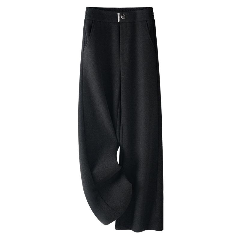 Women's 2024 Khaki Wool Blend Loose Fit Slimming Wide Leg Pants for Autumn and Winter
