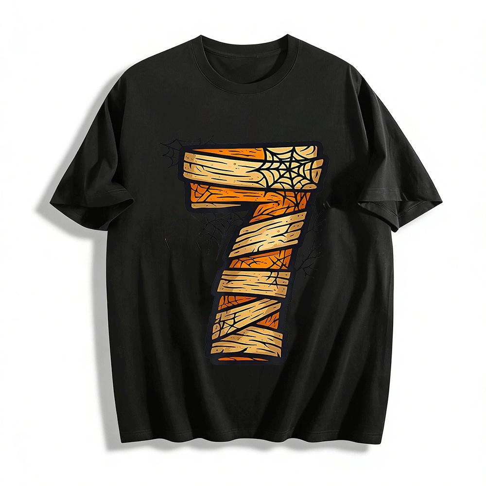 Halloween Bandage Number 7 Cobweb Print Casual Festival T-Shirt Pure cotton T-shirt XXS
