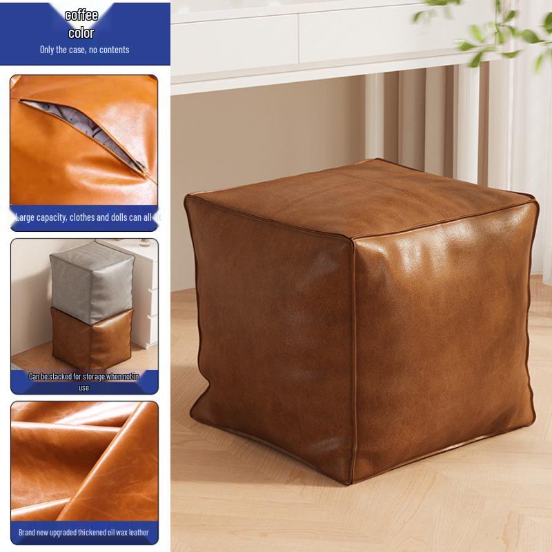 Skórzany marokański puf: Puf z funkcją przechowywania do salonu, Podnóżek do sofy, Stojak na nieużywane ubrania, Stołek do wykuszowego okna