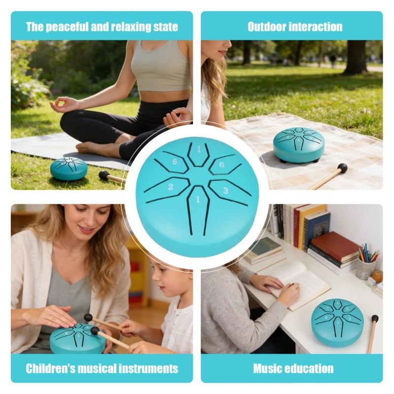 6 Note Mini Steel Tongue Drum 3 Inch Size Promoting Mindful Meditation Stress Relief And Yoga Crafted From Durable Steel