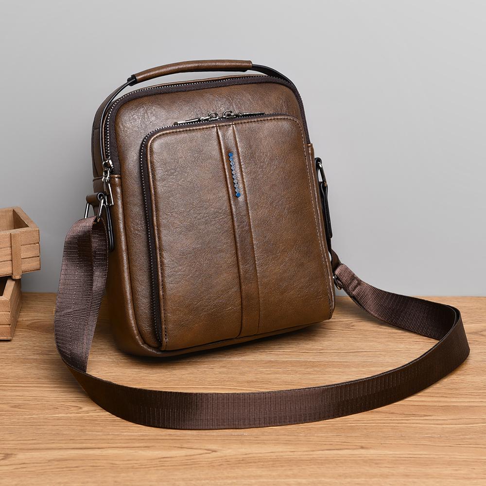 WEIXIER Men's Leather Crossbody Shoulder Bag Waterproof Messenger Sling Satchel Bag for Work Business Travel