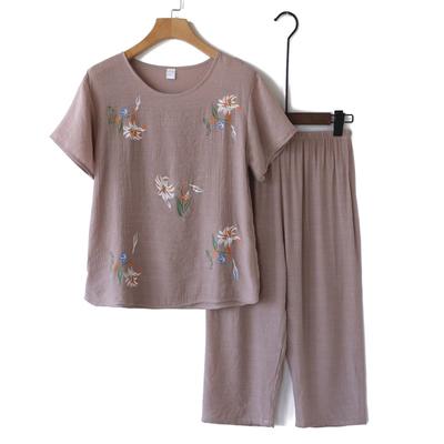 Sommerlicher lockerer Hausanzug für Frauen mittleren und höheren Alters, zweiteilig, T-Shirt mit kurzen Ärmeln + Hose