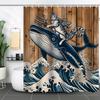 Waterproof Curtain With Mildewproof Shower Sea Wave Dinosaur Whale And Cat Print