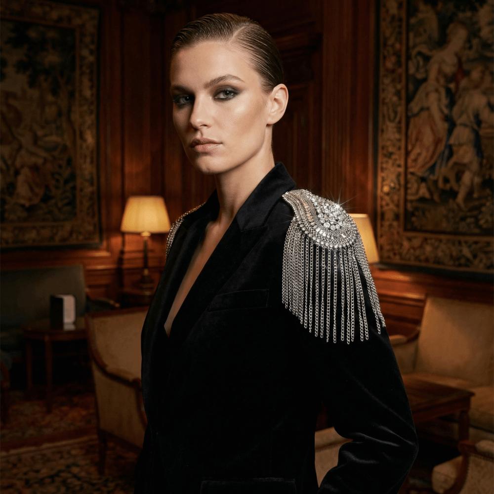 Long Chain Detachable Shoulder Epaulettes Multi Tassel Gold Brooch Jewelry Performance