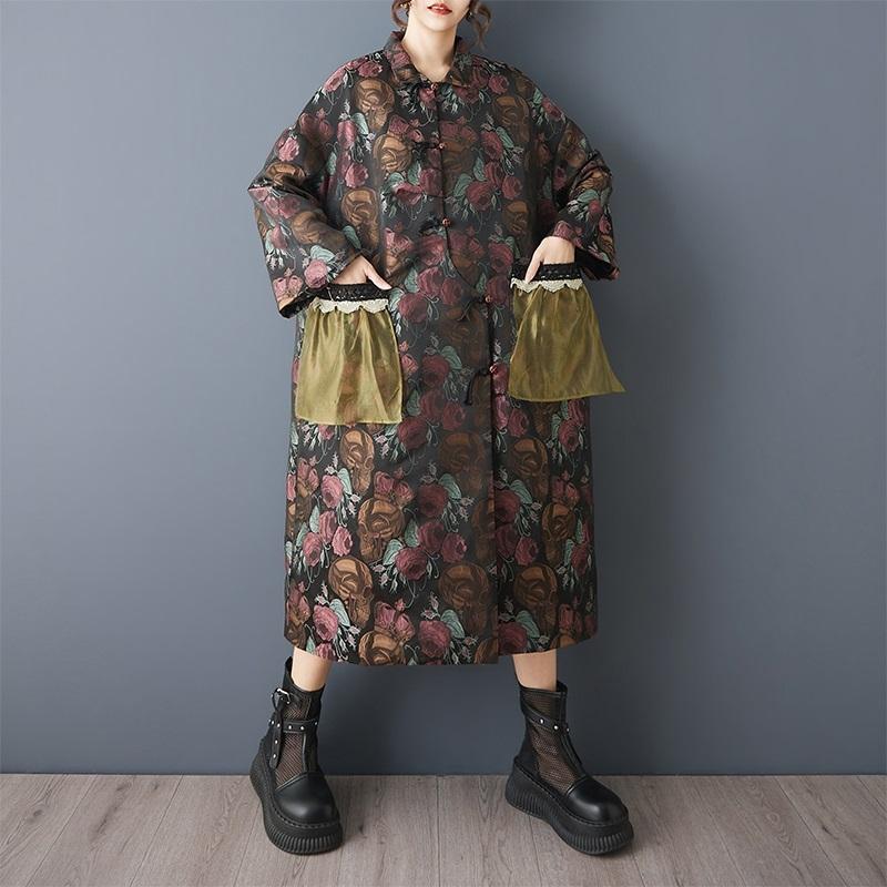 Long sleeve oversized jacquard vintage floral