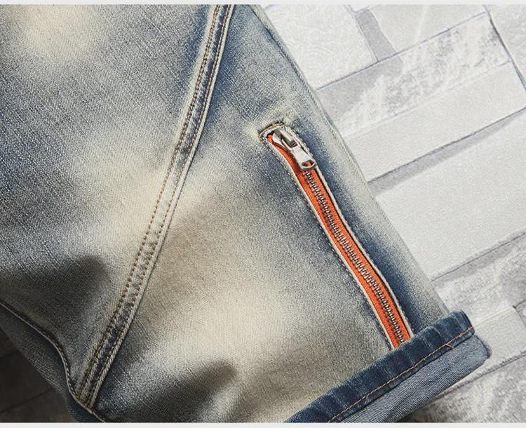 Pánské 2024 Retro Odřené Džínové Motorkářské Šortky - Letní High Street Móda, Středně Dlouhý Pětiprvkový Styl