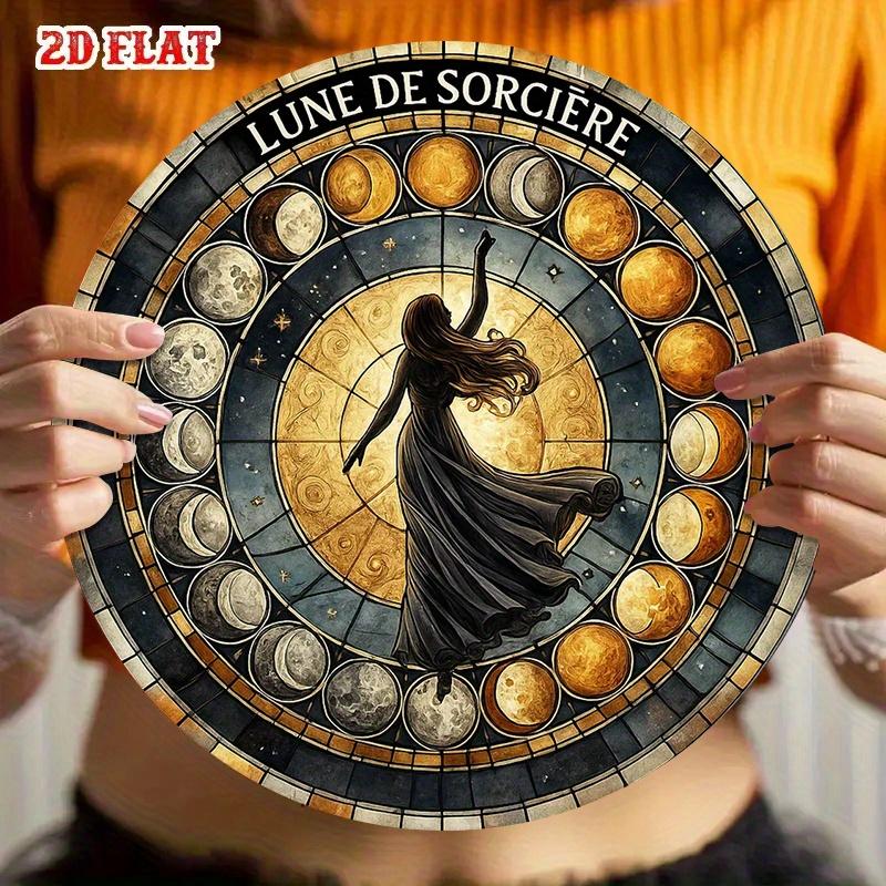Vintage Moon Phase Wall Plaque Lunar Calendar Aluminum Sign for Wiccan Cafe Altar Decor 20x20cm(8x8inch)