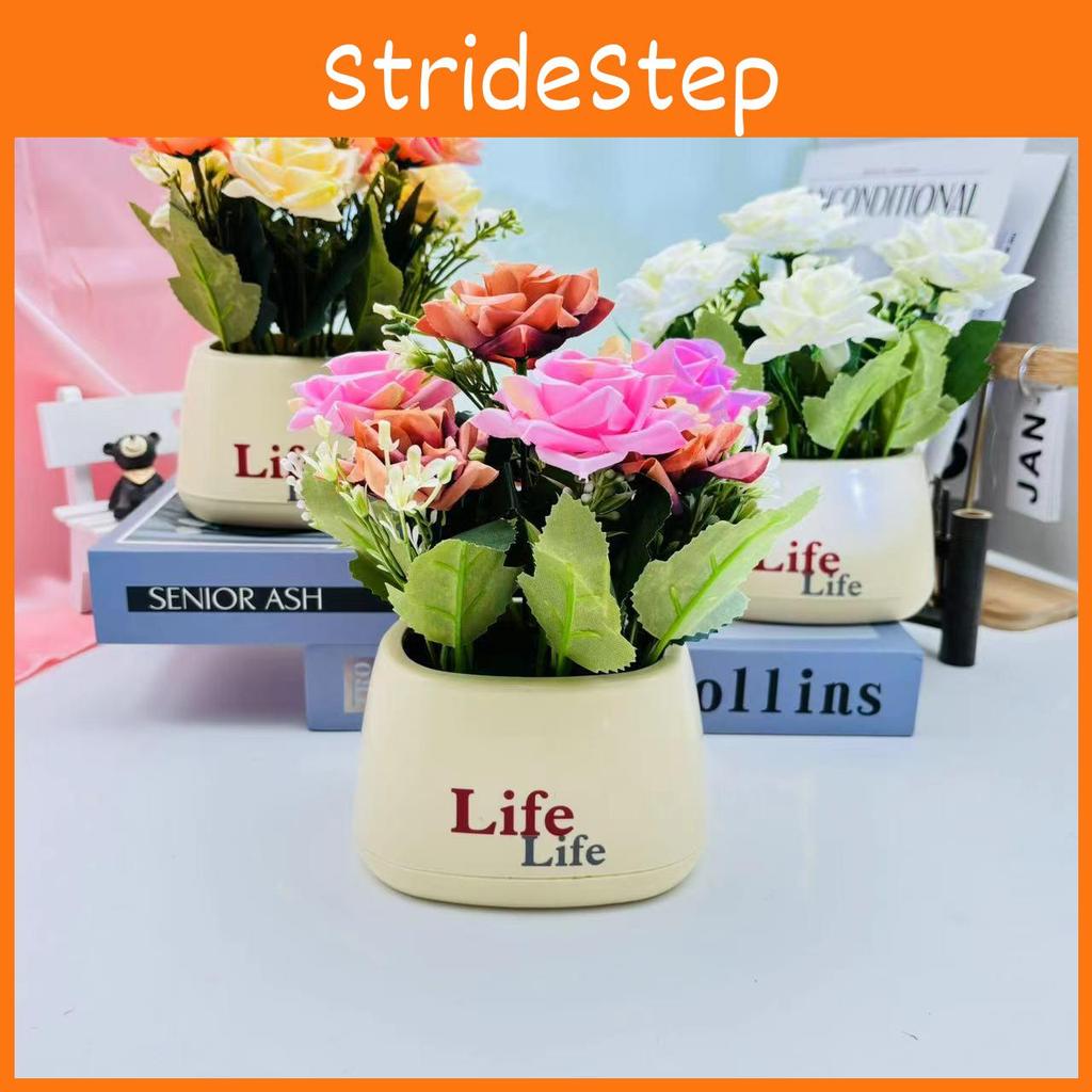 Artificial Rose Champagne Potted Plant Bonsai For Home Decor Tabletop Display